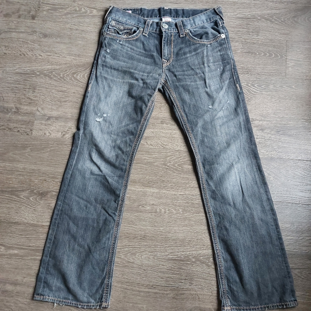 Men's True Religion gray/faded black denim jeans. Billy Big QT Size 33